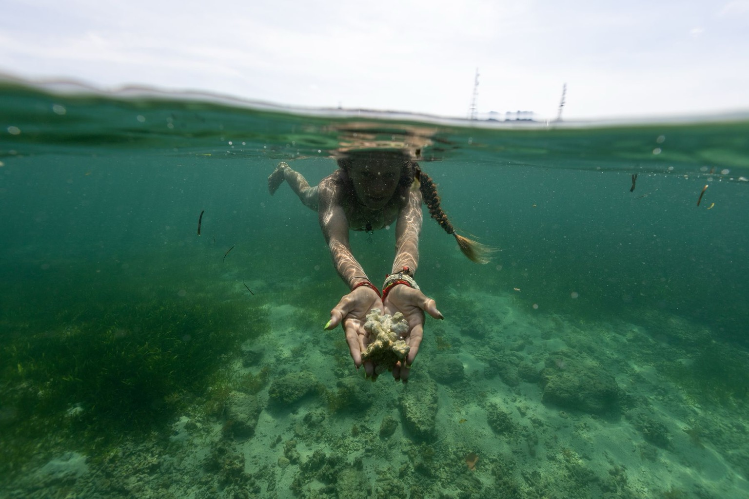 Original swimmer photo with a strong green underwater cast